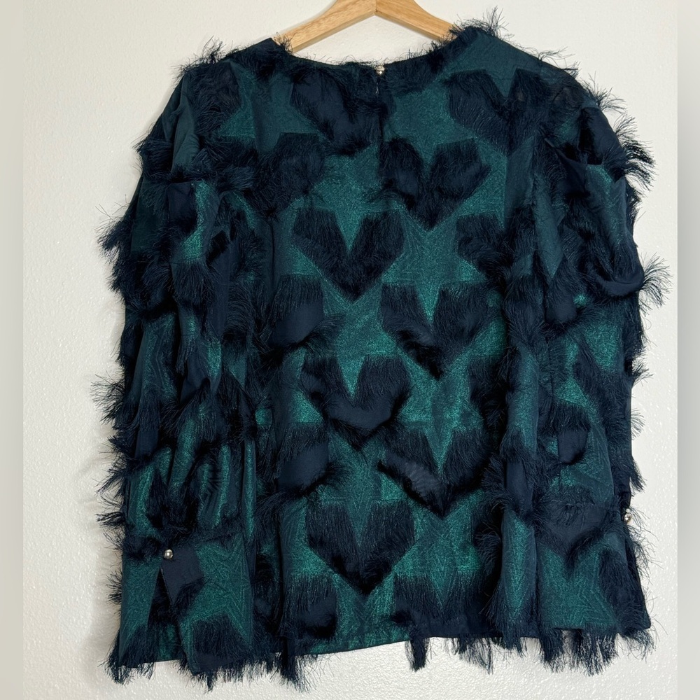 Textured blouse Elegant Teal Navy Women's Feathered Blouse star size M - Picture 2 of 7